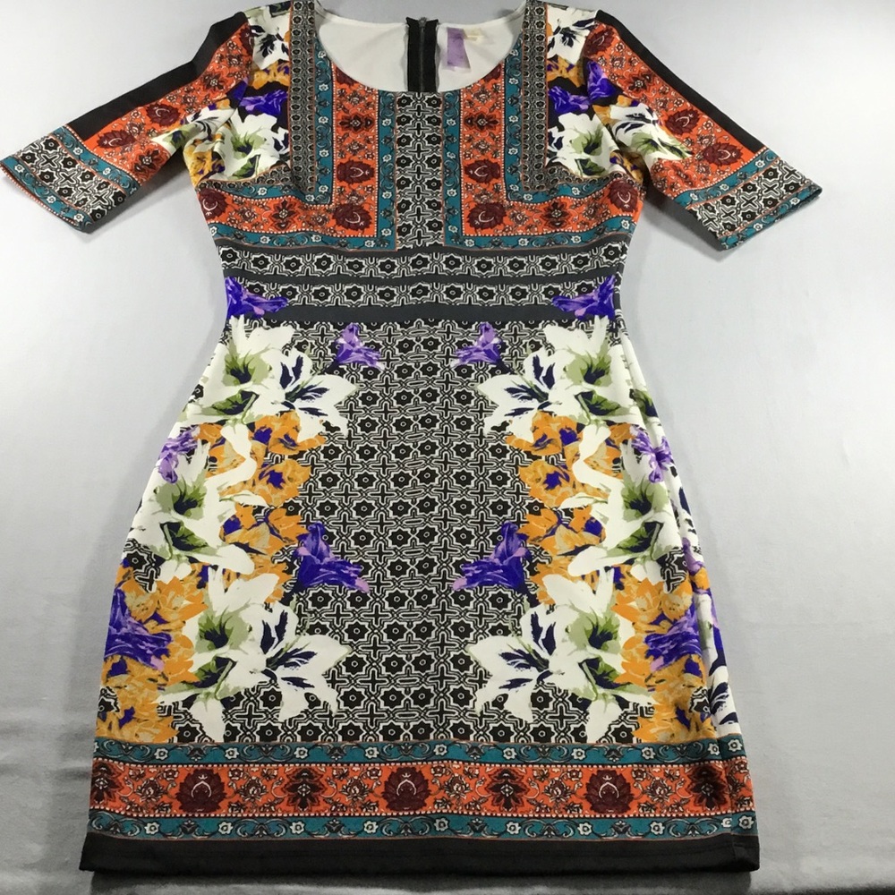 Alya Multicolor Summer Floral Short Sleeve Dress Size S Poly/Span